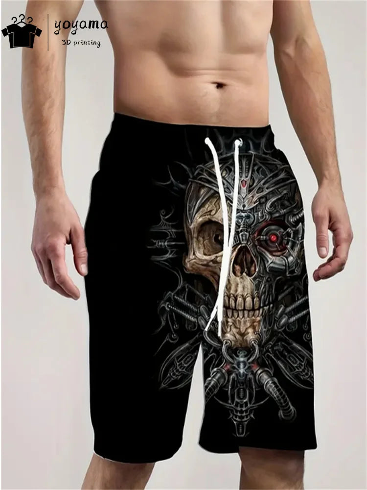 Fashion Skull Print Shorts Summer Mens Shorts Drawstring Men's Pants Casual Men's Fitness Sports Short Pants Breathable Man Pant
