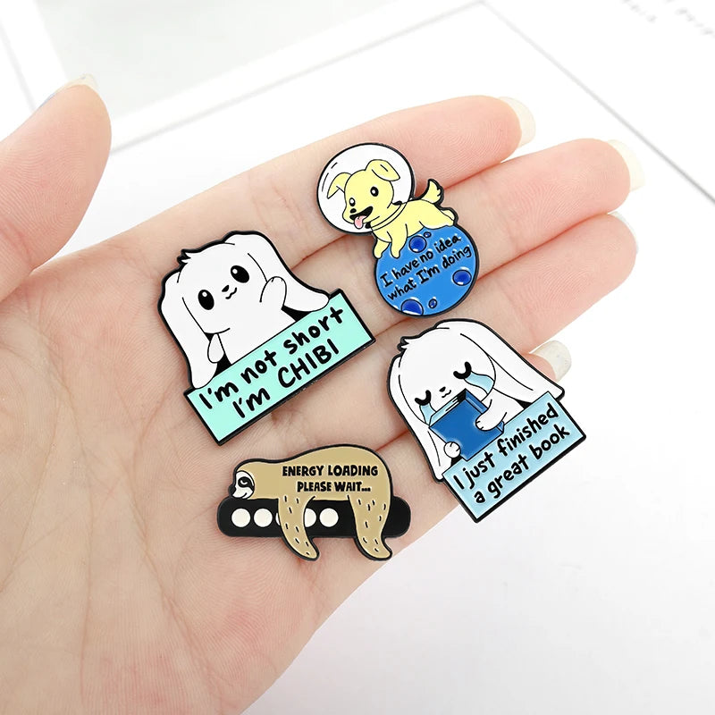 Bookworm Enamel Pins Custom Rabbit Dog Sloth Brooch Lapel Badge Bag Cartoon Funny Animal Books Jewelry Gift for Kids Friends