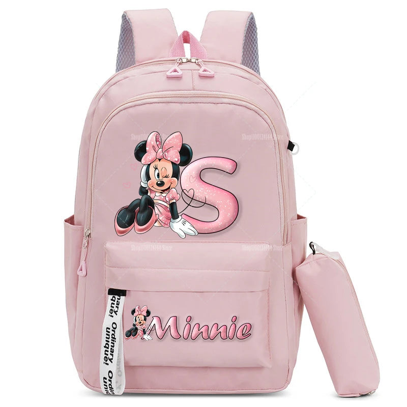 Minnie Mouse Backpack Pencil Case 2pcs Boy Girl Student Teenager Book Bags Men Rucksack Travel Backpack Mochila Escolar Gift