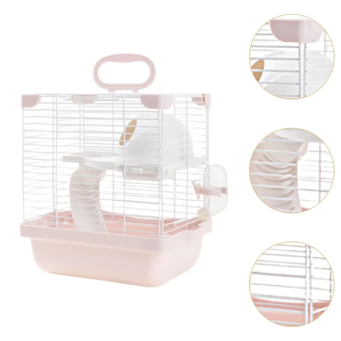2 Layers Hamster Habitats Cage for Mouse Rat Detachable Bottom Tray Multipurpose with Water Bottle, Food Bowl Travel Cage