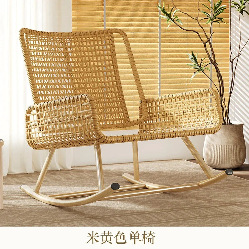 Balcony Rocking Chair 2024 New Adult Lunch Break Reclining Chair Lazy Sofa Adults Can Sleep Leisure Rattan Chair
