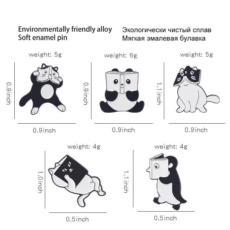 Lovely Animal Enamel Pin Custom Cat Penguin Panda Read A Book Brooch Bag Lapel Pin Cartoon Funny Badge Jewelry Gift for Kid