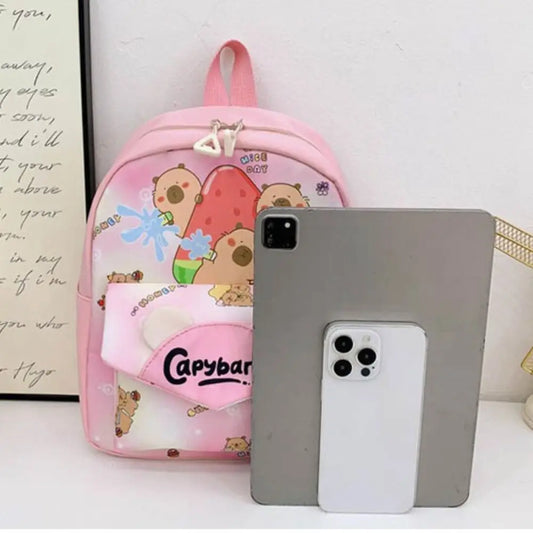 Cute Large Capacity Capybara Backpack Nylon Ultra-light Cartoon Animal Schoolbag Wide Straps Kids Book Bag Children