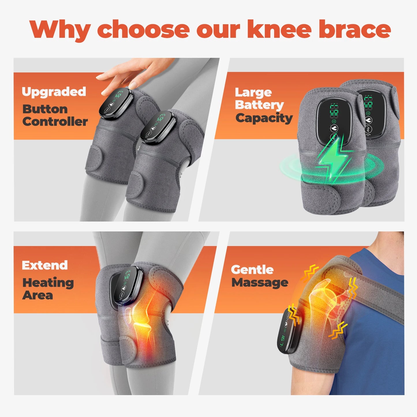 3 in 1 Cordless Thermal Knee Pad Knee Shoulder Massager Vibration Leg Arm Joint Brace Muscle Relax Joint Brace Muscle Relaxation