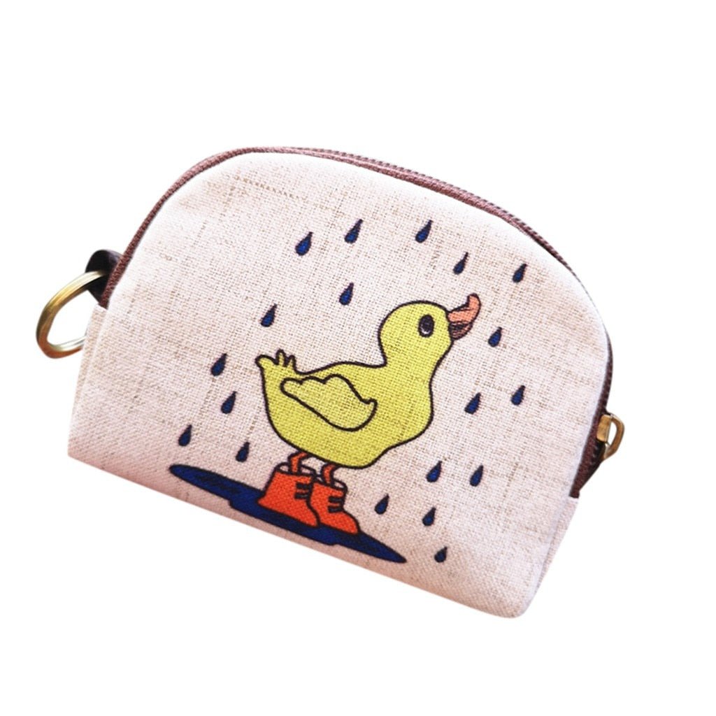 Cute Short Wallet Women Vintage Canvas Coin Purse Girl Card Holder Clutch Kids Cartoon Cat/Fox/Owl Small Change Purses-3