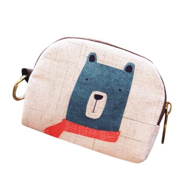 Cute Short Wallet Women Vintage Canvas Coin Purse Girl Card Holder Clutch Kids Cartoon Cat/Fox/Owl Small Change Purses-4