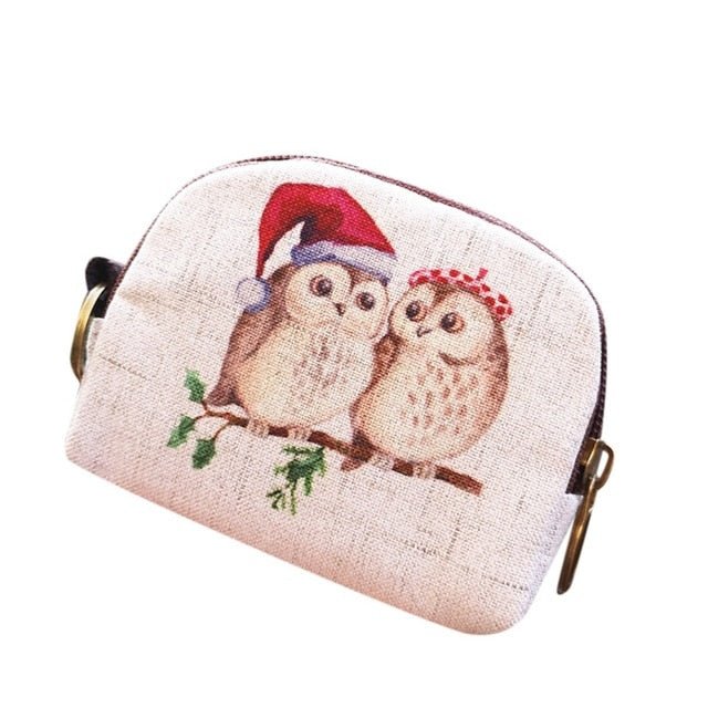 Cute Short Wallet Women Vintage Canvas Coin Purse Girl Card Holder Clutch Kids Cartoon Cat/Fox/Owl Small Change Purses-2