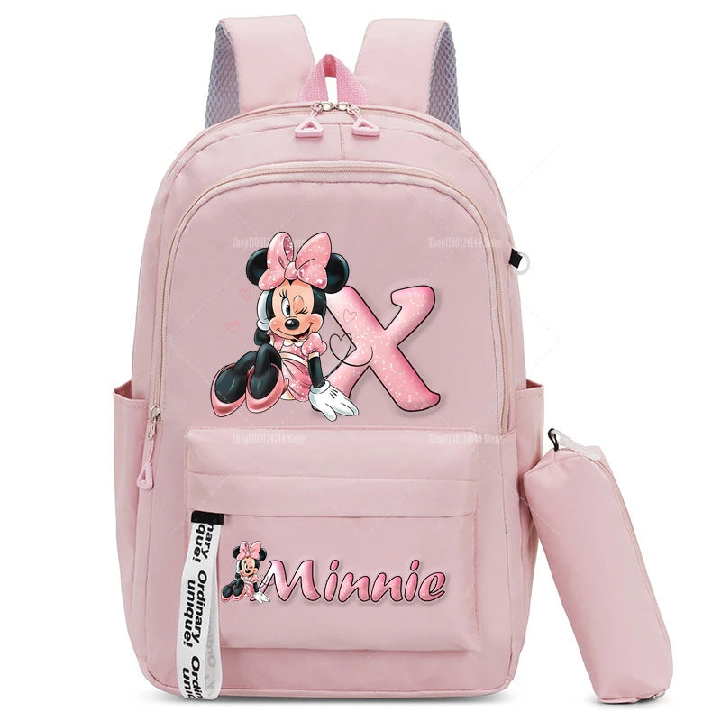 Minnie Mouse Backpack Pencil Case 2pcs Boy Girl Student Teenager Book Bags Men Rucksack Travel Backpack Mochila Escolar Gift