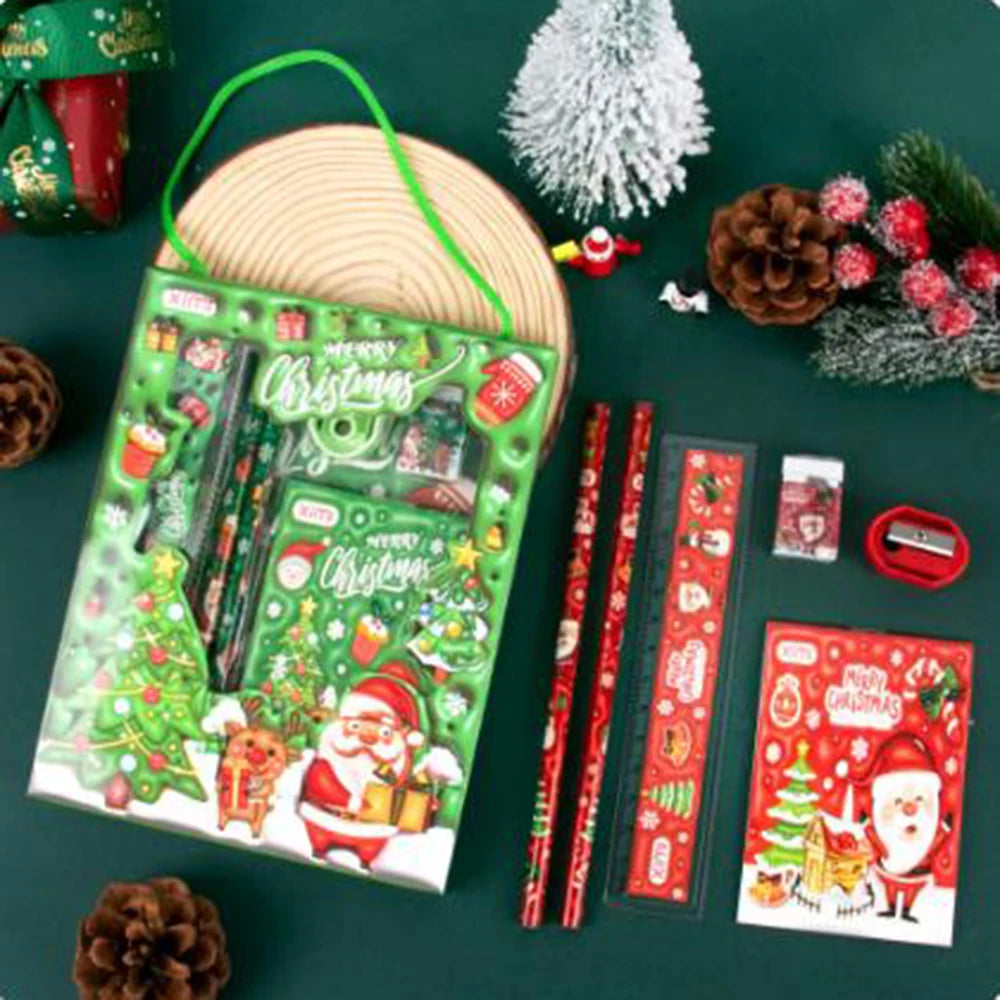 6pcs Christmas Gifts Kids Stationery set Party Favor Pencil Eraser Note Book Xmas Back To School Goodie Bag Carnival Supplies