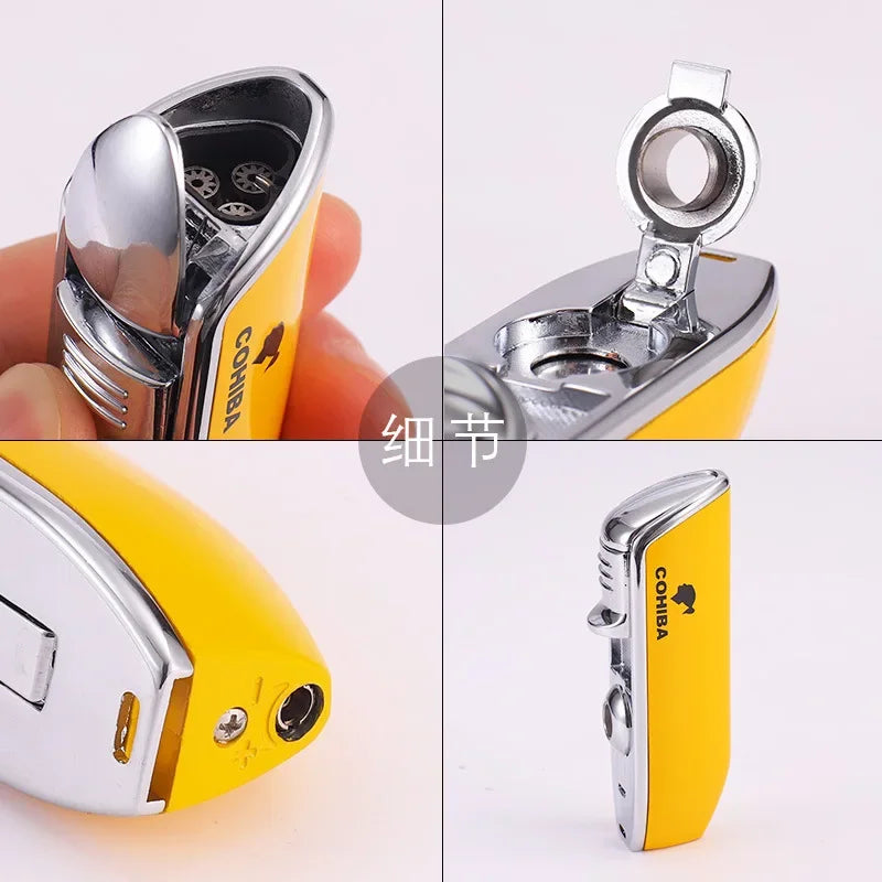 COHIBA Cigar Lighter with Three Straight Punch and Windproof Inflatable Lighter Portable Personalized Gift Lighter Small Tool