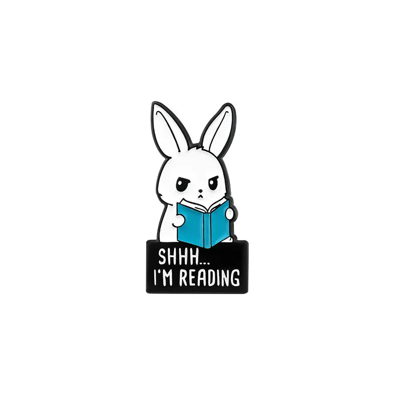 Rabbits Park Enamel Pins Custom Book Scissors Bunny Cats Brooch Lapel Badge Bag Cartoon Animal Jewelry Gift for Kids Friends