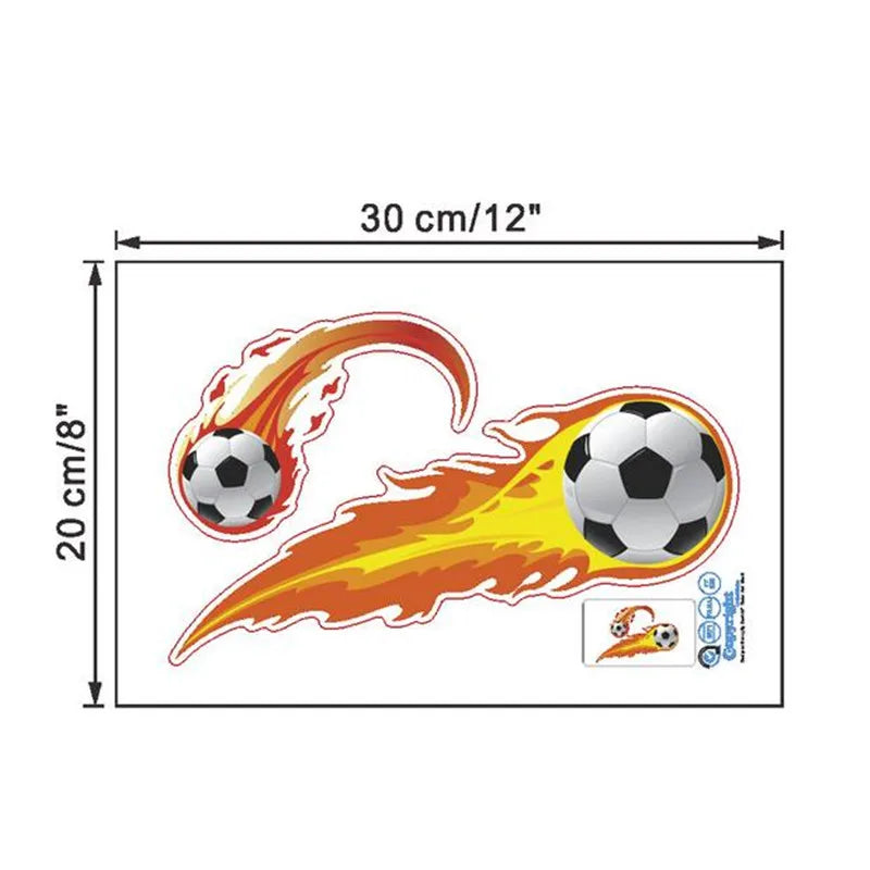 1PC Cute Fire Football Wall Stickers For Kids Bathroom Gift Home Decals Soccer Funs 3D Mural Art Sport Game Pvc Poster 20*30