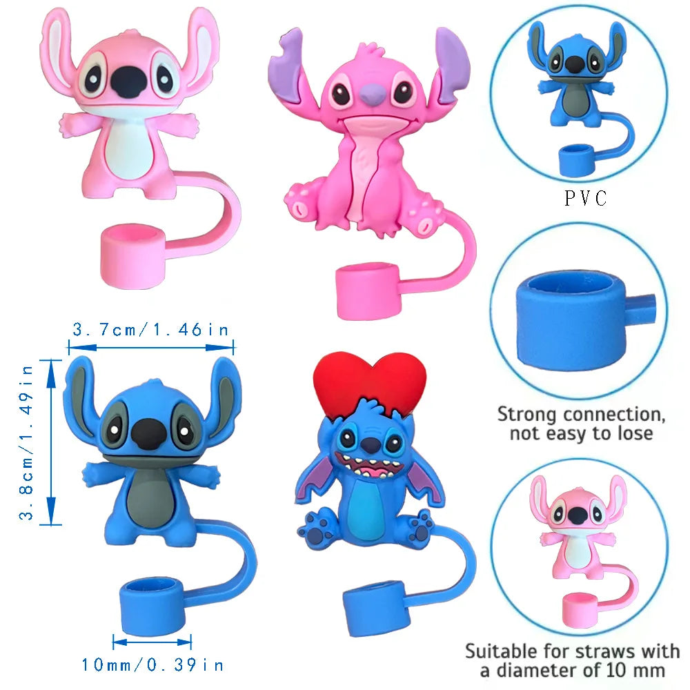 4Pcs Stitch10Mm Straw Covers Cap Compatible with Stanley 30&40 Oz Tumbler,cute Stitch Straw Toppers,reusable Dust-Proof Straw