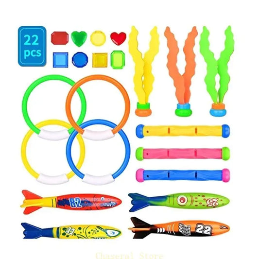 E7CE Dive Swim Toy 22 Piece Underwater Swimming Pool Toy for Kids Pool Diving Toy & Water Game Gift Set Bundle