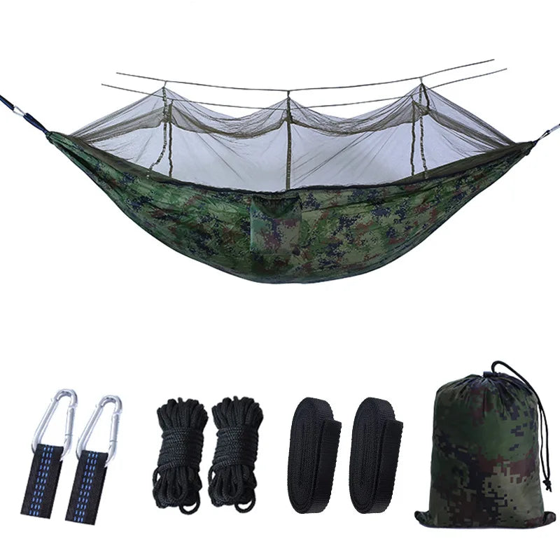 Outdoor Camping Parachute Cloth Portable Anti Rollover and Anti Mosquito Quick Opening Mosquito Nets Hammock Double Single