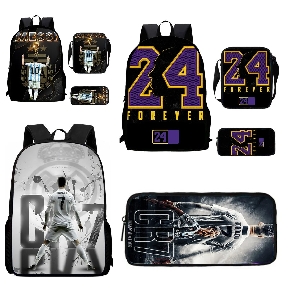 Mochila C-CR7 Child Backpack With Shoulder Bags Pencil Bags School Bags ,Cartoon Football Star School Bags Set for Boys Girls