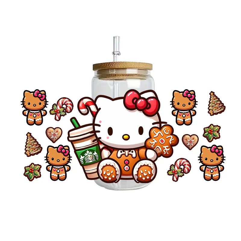 Miniso Hello Kitty Easy peel waterproof DIY Decals 3D transfers uvdtf crystal stickers 16oz uv dtf tumbler cup wraps sticker