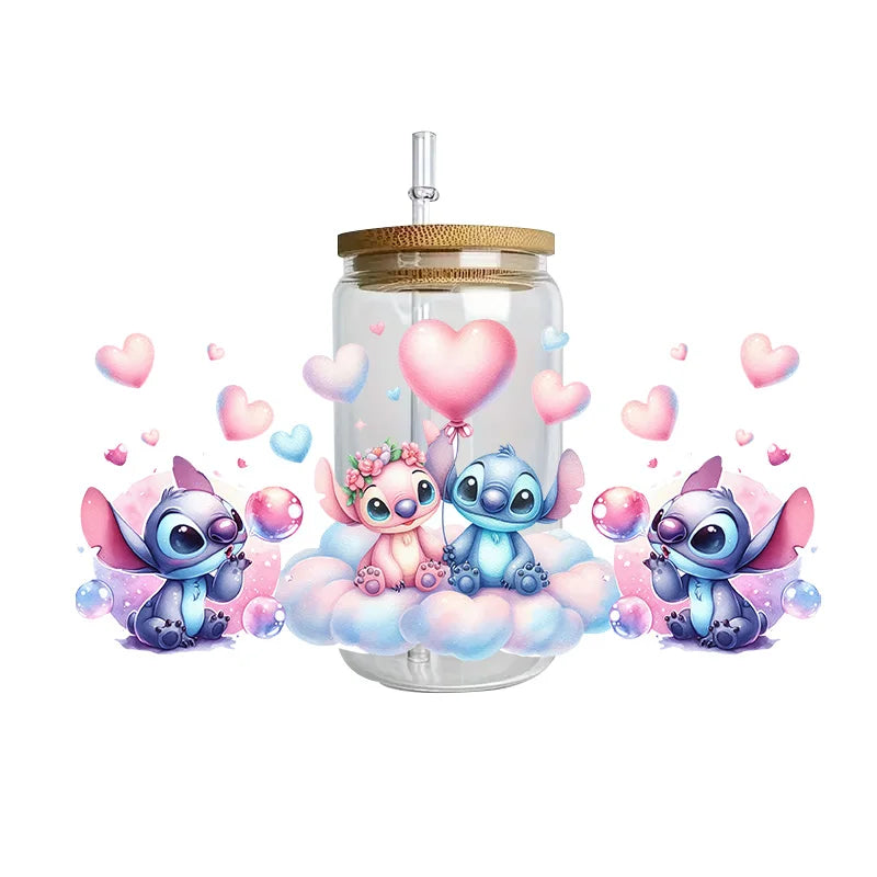 Disney Stitch Series Easy peel waterproof DIY Decals 3D transfers uvdtf crystal stickers 16oz uv dtf tumbler cup wraps sticker