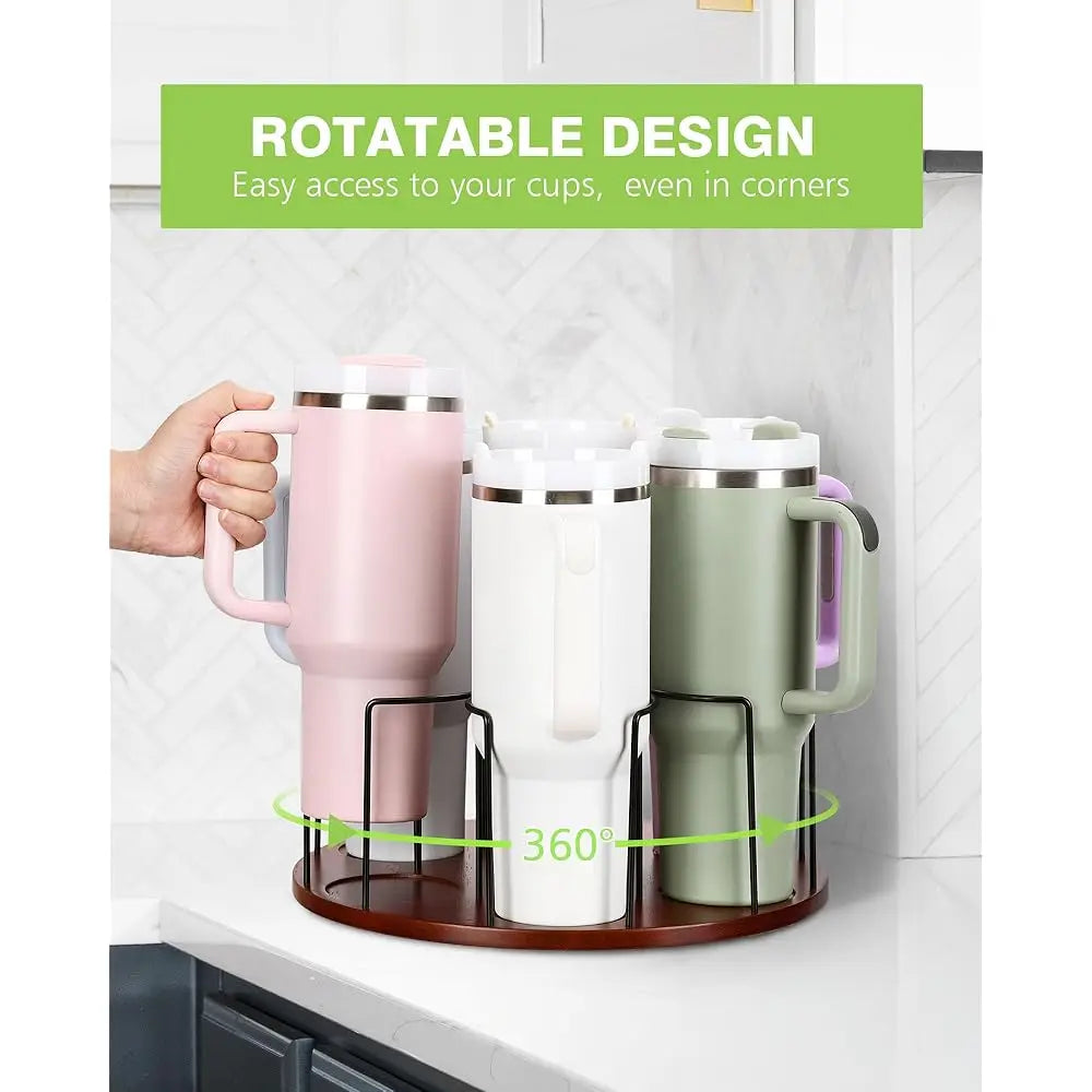 Water Bottle Organizer For 40 Oz, 360° Rotated Cup Holder, Wooden Cup Organizer For Kitchen Cabinets, Tumbler Holder