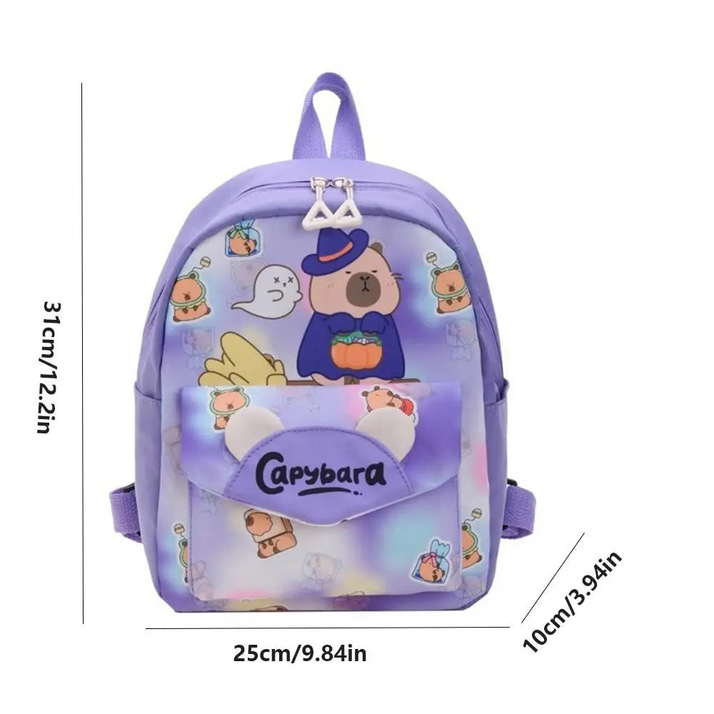 Cute Large Capacity Capybara Backpack Nylon Ultra-light Cartoon Animal Schoolbag Wide Straps Kids Book Bag Children