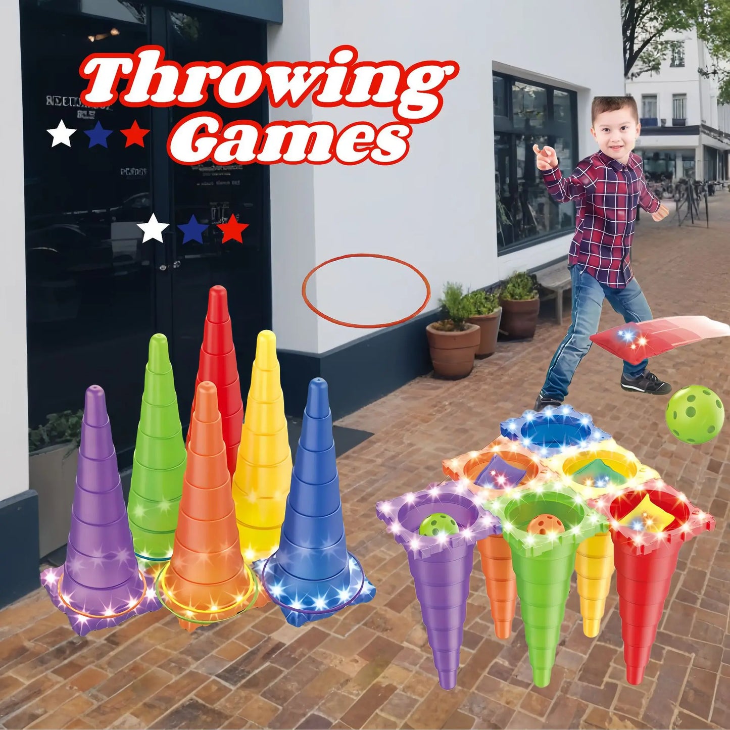 Glowing Ice Cream Cone Lap Throwing Sandbag Cone Toys Outdoor Park Camping Party Games Best Gifts for Kids