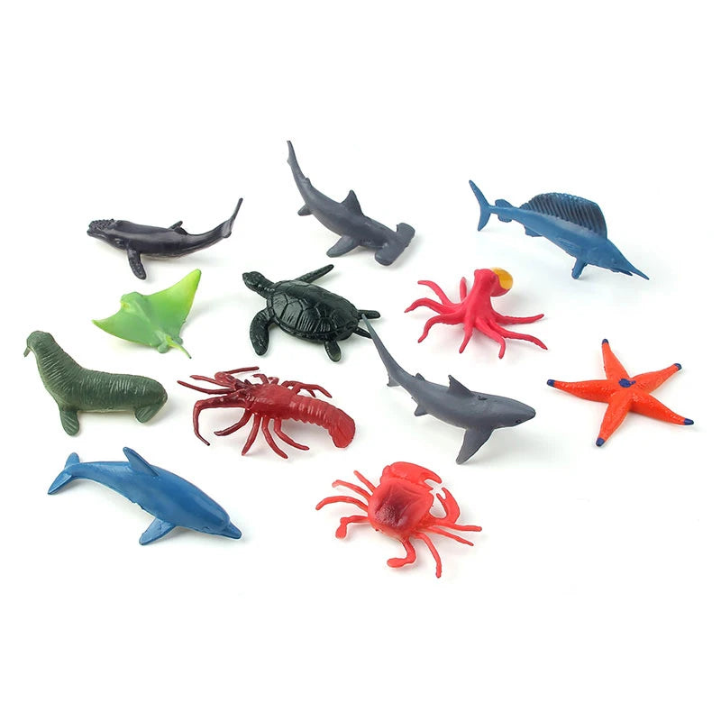 12-Piece Sea Animal Toys Set: Realistic Ocean Animal Figures for Bath time Learning And Fun,Starfish, lobster, dolphin Small Gif