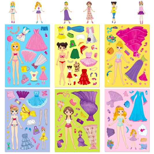 6-42Sheets Children DIY Puzzle Sticker Games 6 Princess Mermaid Make A Face Funny Assemble Jigsaw Stickers Kids Educational Toys