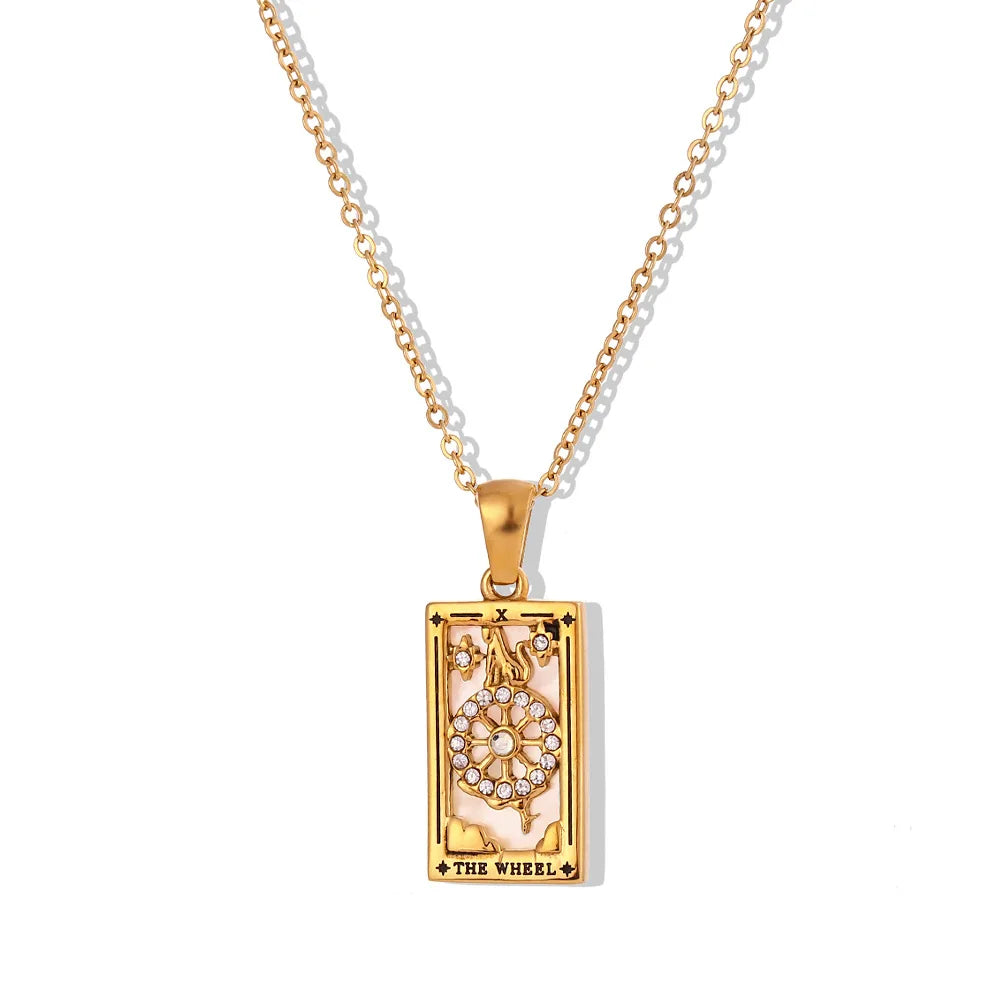 Gold Color Necklace for Women Zircon Christmas Jewelry Colorful Geometric Meaningful Sun Lover Stainless Steel Tarot Necklaces