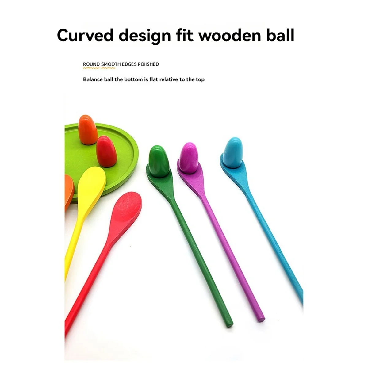 A72Z Wooden Egg Spoon Race Game Sets Balance Stick Relay Race for Kids Easter Eggs Hunt Outdoor Lawn Sports Teaching Tools