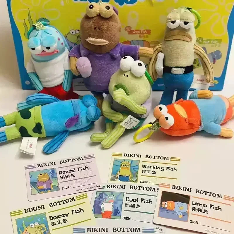 New Residents Of Bikini Bottom Underwater Fish Population Plush Pendant Blind Box Dolls Kawaii Action Anime Figure Toys Gift