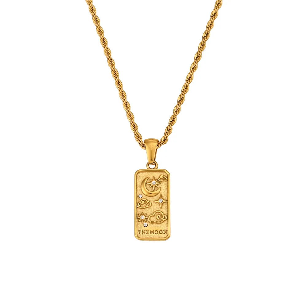 Gold Color Necklace for Women Zircon Christmas Jewelry Colorful Geometric Meaningful Sun Lover Stainless Steel Tarot Necklaces
