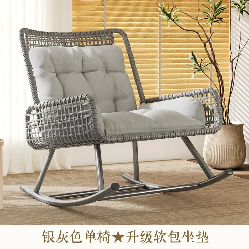 Balcony Rocking Chair 2024 New Adult Lunch Break Reclining Chair Lazy Sofa Adults Can Sleep Leisure Rattan Chair