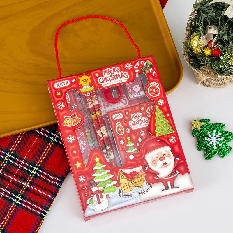 6pcs Christmas Gifts Kids Stationery set Party Favor Pencil Eraser Note Book Xmas Back To School Goodie Bag Carnival Supplies