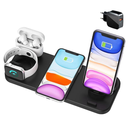 6 In 1 Wireless Charger Pad Qi Induction Fast Charging Holder for Apple Watch 6 5 4 3 For Airpods Pro IPhone 12Pro/11/XR/XS/X/8-0